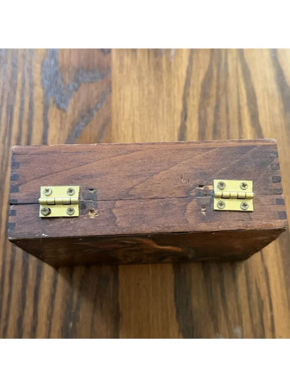 Vintage  Wood Trinket Box Embossed Copper Plate with Domestic Cat 5.5x4x2”